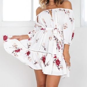 White Floral Off-The-Shoulder Dress